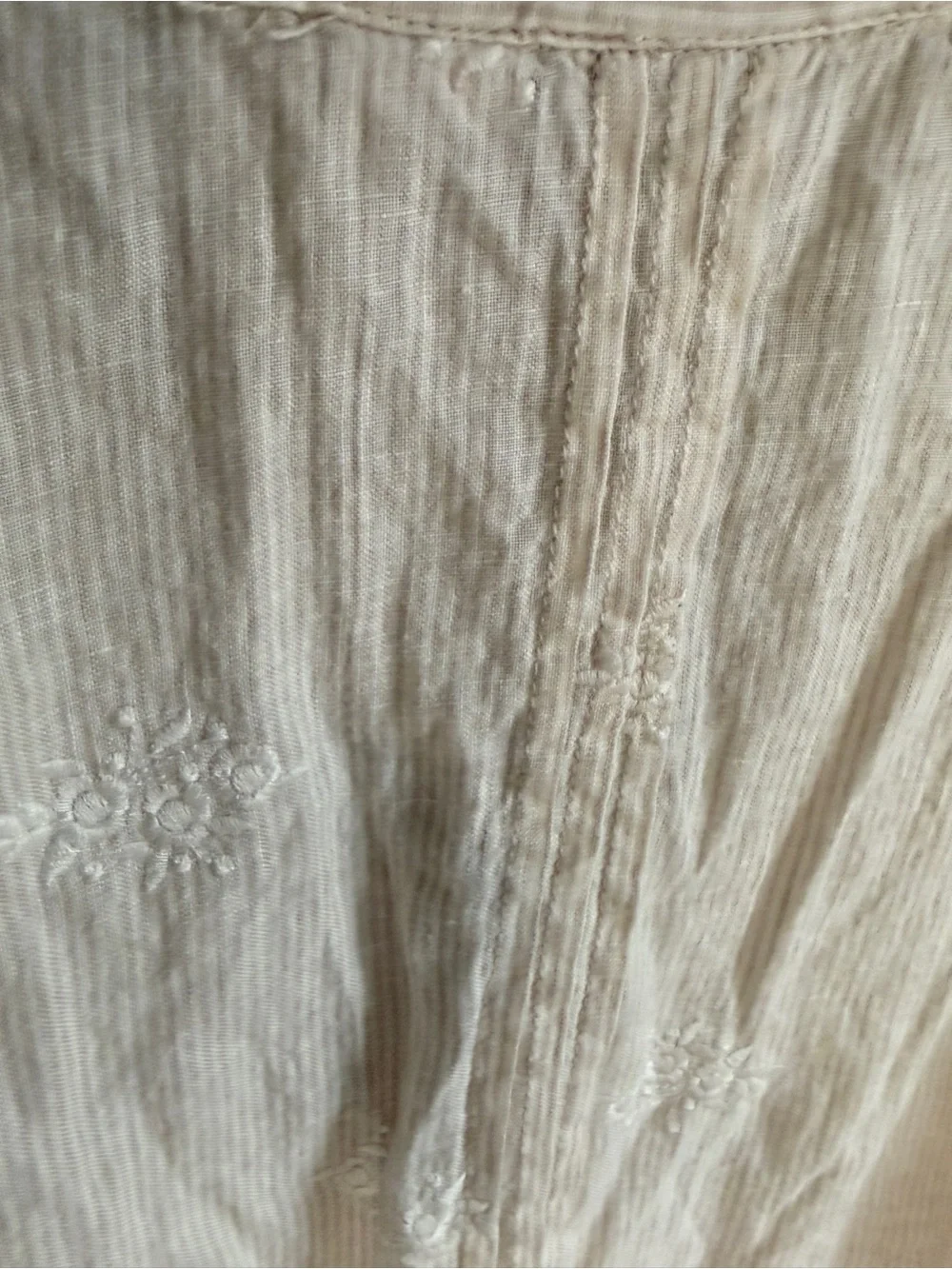 Antibes Blanc Cream Linen Embroidered Flare Sleeve Pintuck Tunic Plus Size 3X